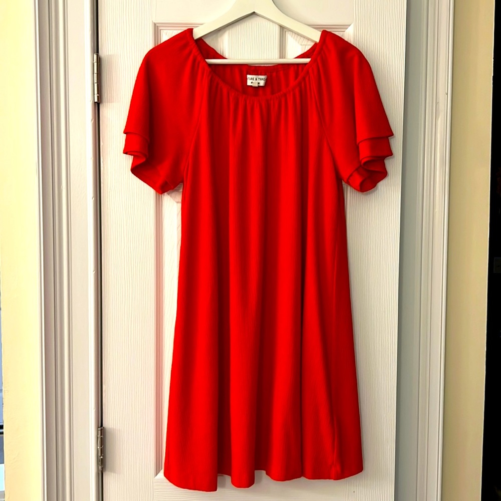 Madewell Orange-Red Flutter-Sleeve Mini Dress
